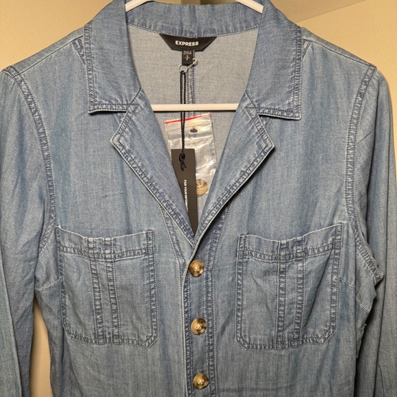 Express Denim Jumpsuit Small Button Down Long Sleeve Casual Romper New NWT - Picture 1 of 7